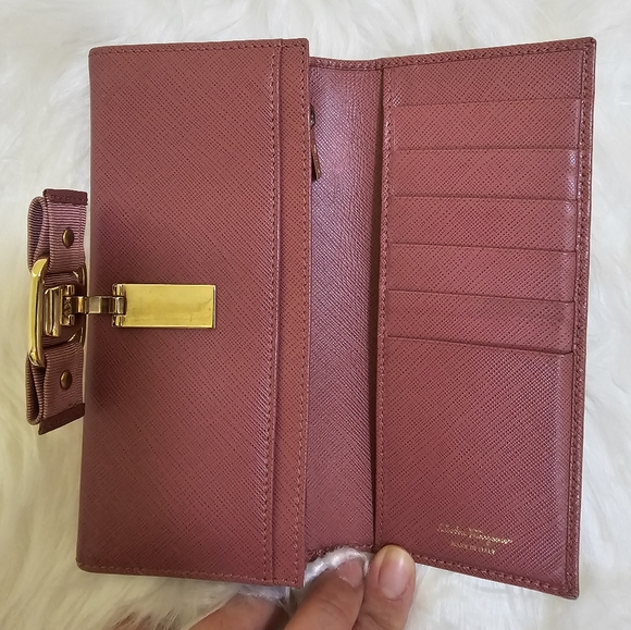 Salvatore Ferragamo Vara Ribbon Long Wallet Leather Blush Pink - Picture 7 of 13